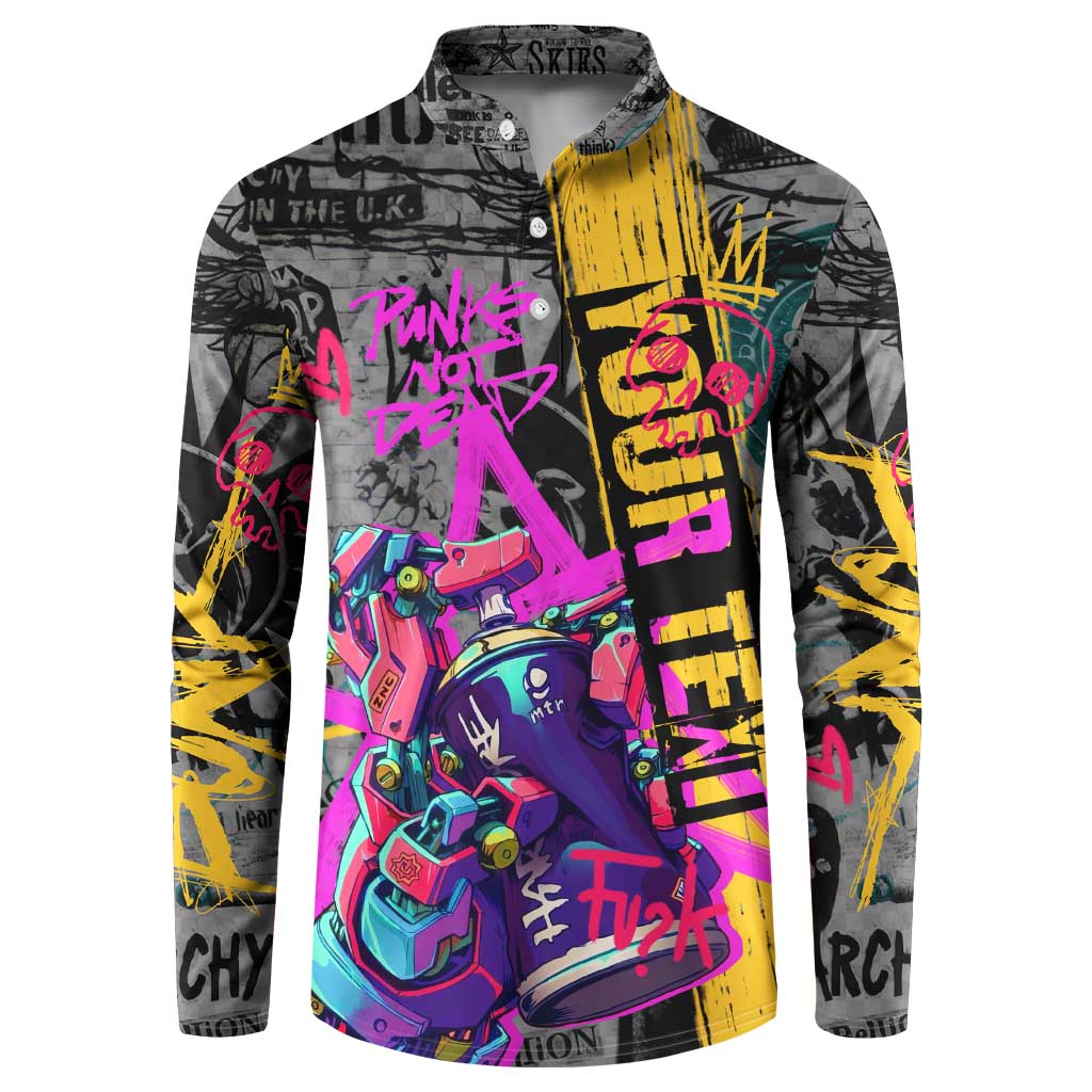 Punk Cheetah Graffiti Button Sweatshirt with Punk Not Dead Street Art and Neon Jungle Design - Wonder Print Shop