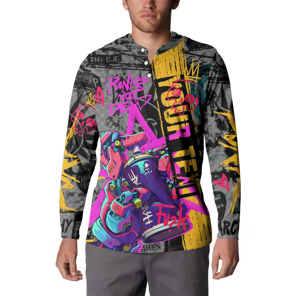 Punk Cheetah Graffiti Button Sweatshirt with Punk Not Dead Street Art and Neon Jungle Design - Wonder Print Shop