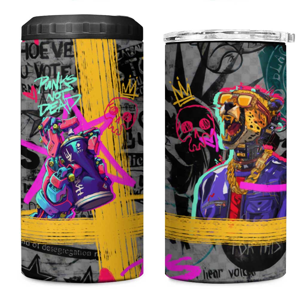 Punk Cheetah Graffiti 4 in 1 Can Cooler Tumbler with Punk Not Dead Street Art and Neon Jungle Design - Wonder Print Shop
