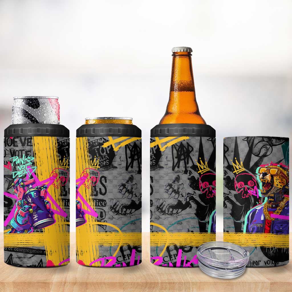 Punk Cheetah Graffiti 4 in 1 Can Cooler Tumbler with Punk Not Dead Street Art and Neon Jungle Design - Wonder Print Shop