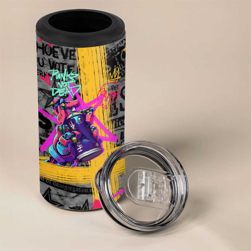 Punk Cheetah Graffiti 4 in 1 Can Cooler Tumbler with Punk Not Dead Street Art and Neon Jungle Design - Wonder Print Shop