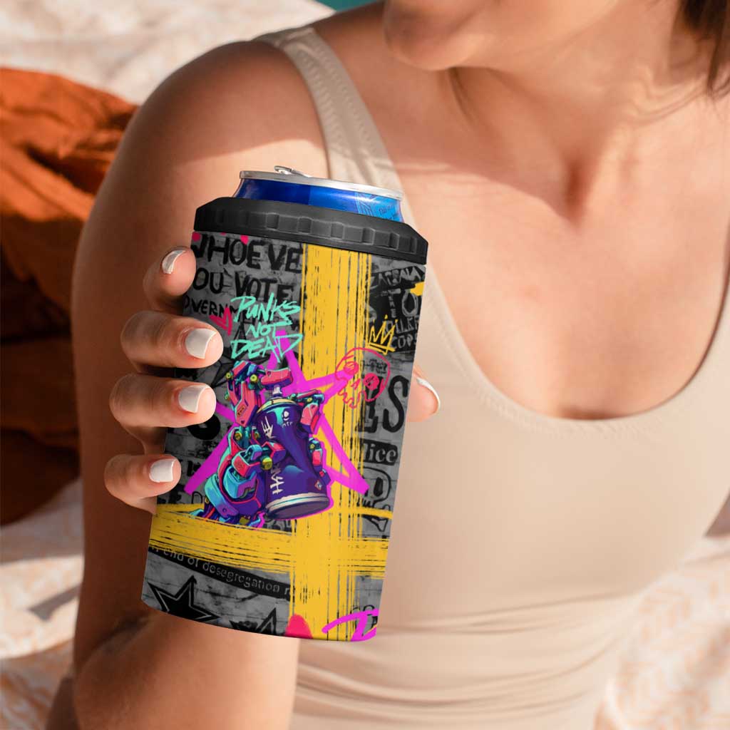 Punk Cheetah Graffiti 4 in 1 Can Cooler Tumbler with Punk Not Dead Street Art and Neon Jungle Design - Wonder Print Shop