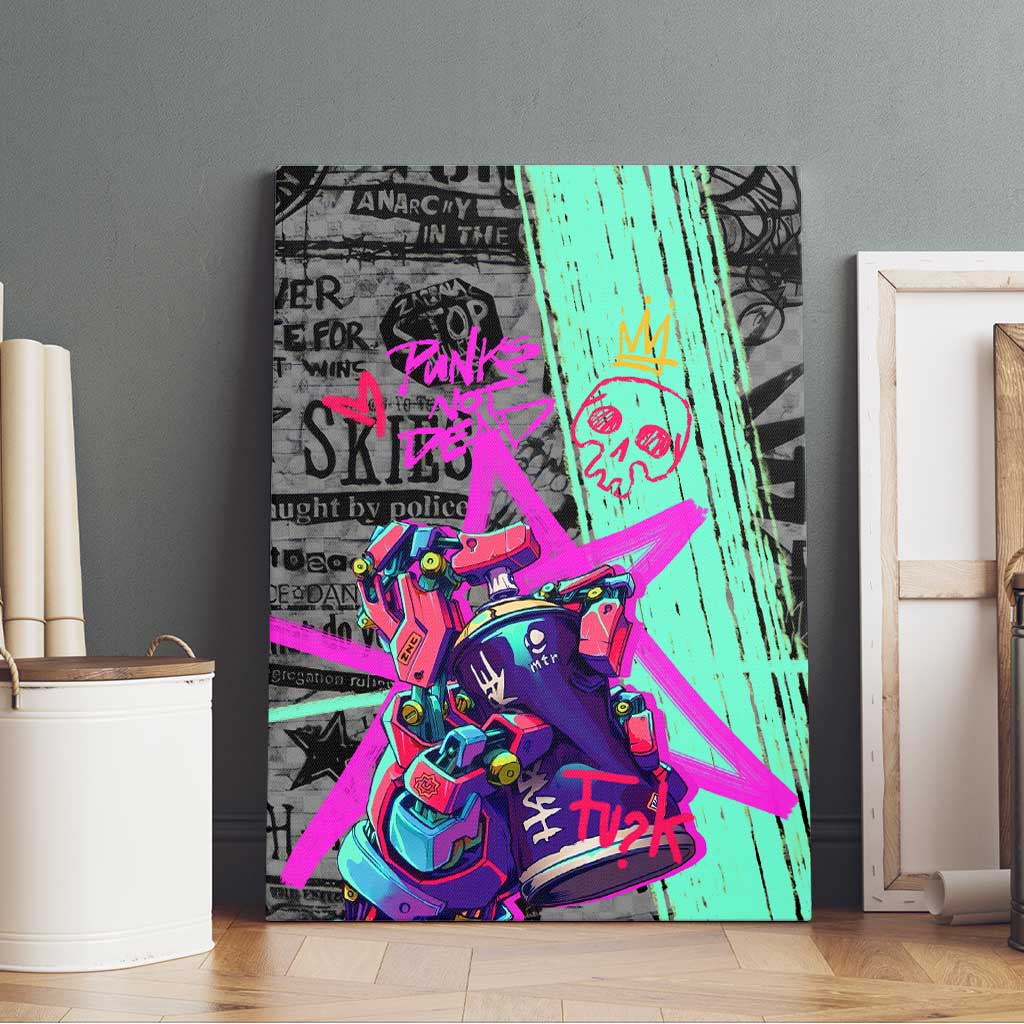 Punk Cheetah Graffiti Canvas Wall Art with Punk Not Dead Street Art and Neon Jungle Design - Wonder Print Shop