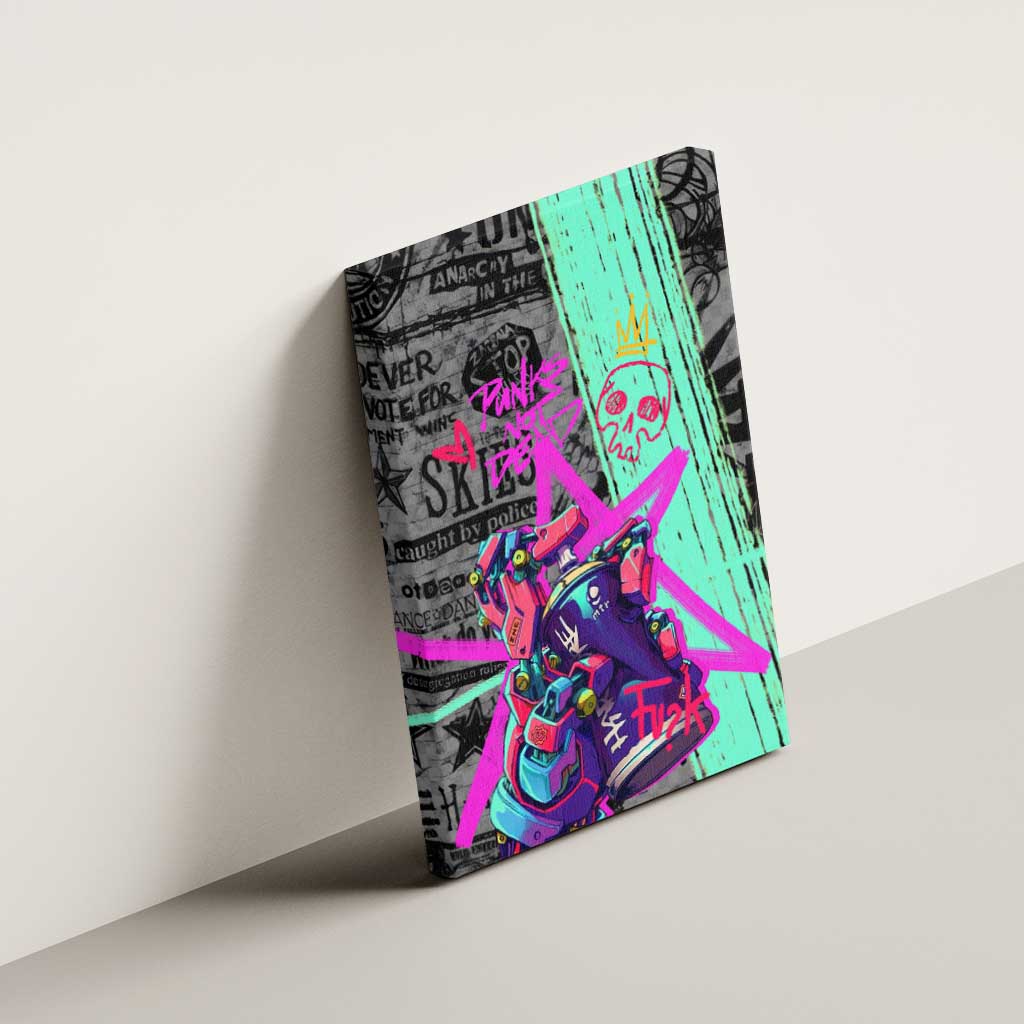 Punk Cheetah Graffiti Canvas Wall Art with Punk Not Dead Street Art and Neon Jungle Design - Wonder Print Shop