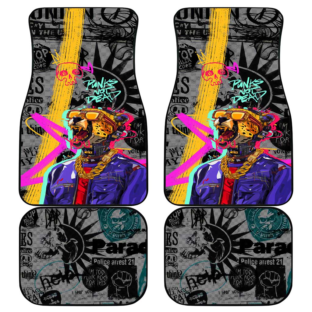 Punk Cheetah Graffiti Car Mats with Punk Not Dead Street Art and Neon Jungle Design - Wonder Print Shop
