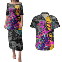 Punk Cheetah Graffiti Couples Matching Puletasi and Hawaiian Shirt with Punk Not Dead Street Art and Neon Jungle Design - Wonder Print Shop
