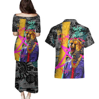 Punk Cheetah Graffiti Couples Matching Puletasi and Hawaiian Shirt with Punk Not Dead Street Art and Neon Jungle Design - Wonder Print Shop
