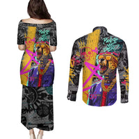Punk Cheetah Graffiti Couples Matching Puletasi and Long Sleeve Button Shirt with Punk Not Dead Street Art and Neon Jungle Design - Wonder Print Shop