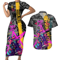 Punk Cheetah Graffiti Couples Matching Short Sleeve Bodycon Dress and Hawaiian Shirt with Punk Not Dead Street Art and Neon Jungle Design - Wonder Print Shop