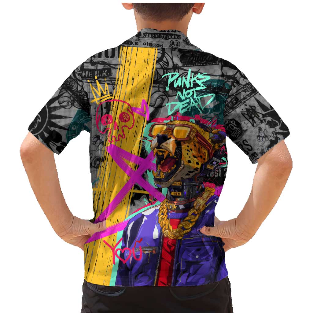 Punk Cheetah Graffiti Family Matching Mermaid Dress and Hawaiian Shirt with Punk Not Dead Street Art and Neon Jungle Design - Wonder Print Shop