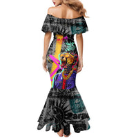 Punk Cheetah Graffiti Family Matching Mermaid Dress and Hawaiian Shirt with Punk Not Dead Street Art and Neon Jungle Design - Wonder Print Shop