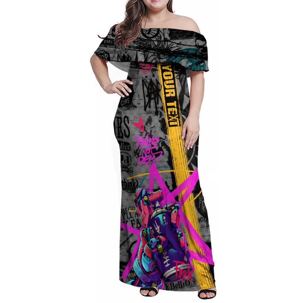 Punk Cheetah Graffiti Family Matching Off Shoulder Maxi Dress and Hawaiian Shirt with Punk Not Dead Street Art and Neon Jungle Design - Wonder Print Shop