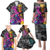 Punk Cheetah Graffiti Family Matching Puletasi and Hawaiian Shirt with Punk Not Dead Street Art and Neon Jungle Design - Wonder Print Shop
