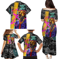 Punk Cheetah Graffiti Family Matching Puletasi and Hawaiian Shirt with Punk Not Dead Street Art and Neon Jungle Design - Wonder Print Shop