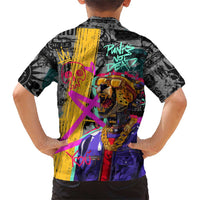 Punk Cheetah Graffiti Family Matching Short Sleeve Bodycon Dress and Hawaiian Shirt with Punk Not Dead Street Art and Neon Jungle Design - Wonder Print Shop