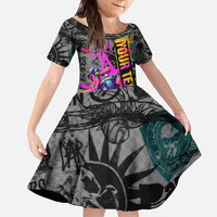 Punk Cheetah Graffiti Family Matching Short Sleeve Bodycon Dress and Hawaiian Shirt with Punk Not Dead Street Art and Neon Jungle Design - Wonder Print Shop