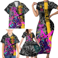 Punk Cheetah Graffiti Family Matching Short Sleeve Bodycon Dress and Hawaiian Shirt with Punk Not Dead Street Art and Neon Jungle Design - Wonder Print Shop