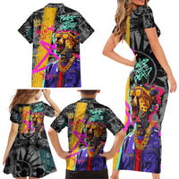 Punk Cheetah Graffiti Family Matching Short Sleeve Bodycon Dress and Hawaiian Shirt with Punk Not Dead Street Art and Neon Jungle Design - Wonder Print Shop