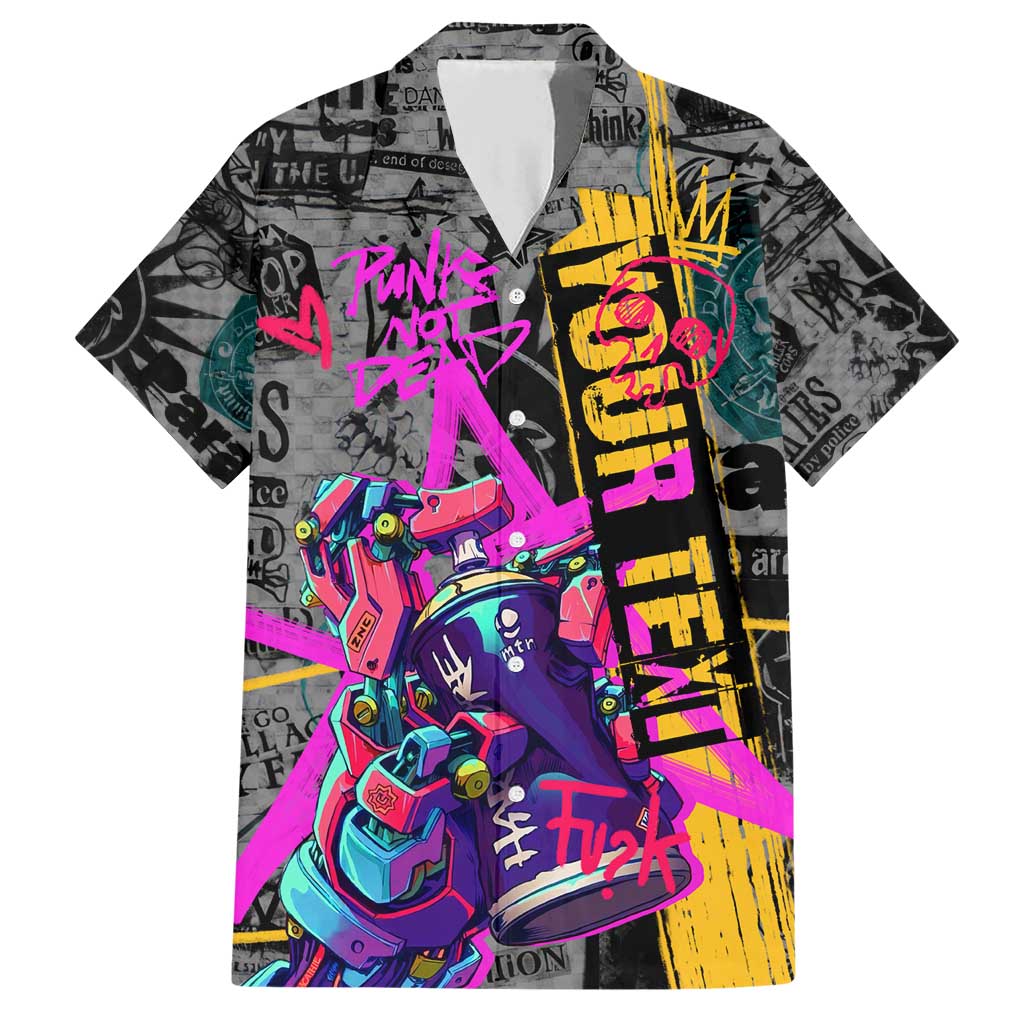 Punk Cheetah Graffiti Family Matching Short Sleeve Bodycon Dress and Hawaiian Shirt with Punk Not Dead Street Art and Neon Jungle Design - Wonder Print Shop