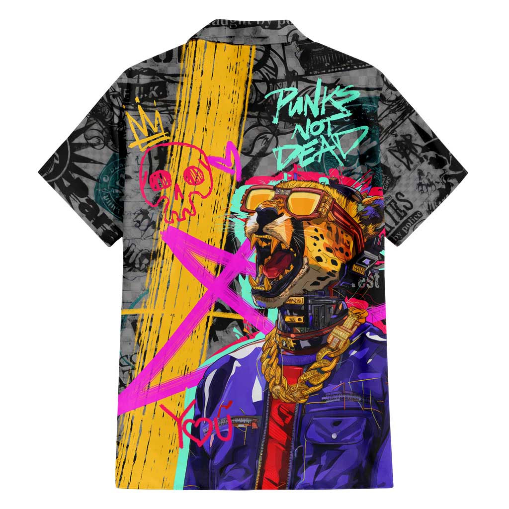 Punk Cheetah Graffiti Family Matching Short Sleeve Bodycon Dress and Hawaiian Shirt with Punk Not Dead Street Art and Neon Jungle Design - Wonder Print Shop