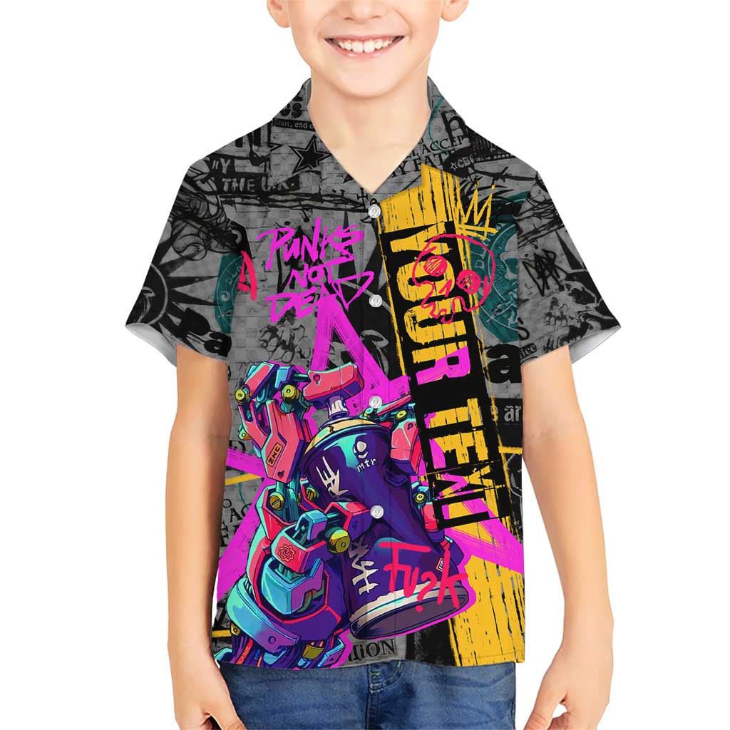 Punk Cheetah Graffiti Family Matching Short Sleeve Bodycon Dress and Hawaiian Shirt with Punk Not Dead Street Art and Neon Jungle Design - Wonder Print Shop