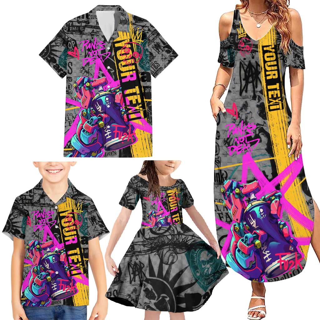 Punk Cheetah Graffiti Family Matching Summer Maxi Dress and Hawaiian Shirt with Punk Not Dead Street Art and Neon Jungle Design - Wonder Print Shop