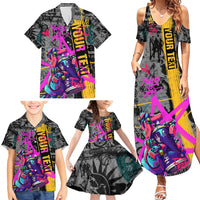 Punk Cheetah Graffiti Family Matching Summer Maxi Dress and Hawaiian Shirt with Punk Not Dead Street Art and Neon Jungle Design - Wonder Print Shop