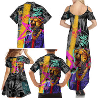 Punk Cheetah Graffiti Family Matching Summer Maxi Dress and Hawaiian Shirt with Punk Not Dead Street Art and Neon Jungle Design - Wonder Print Shop