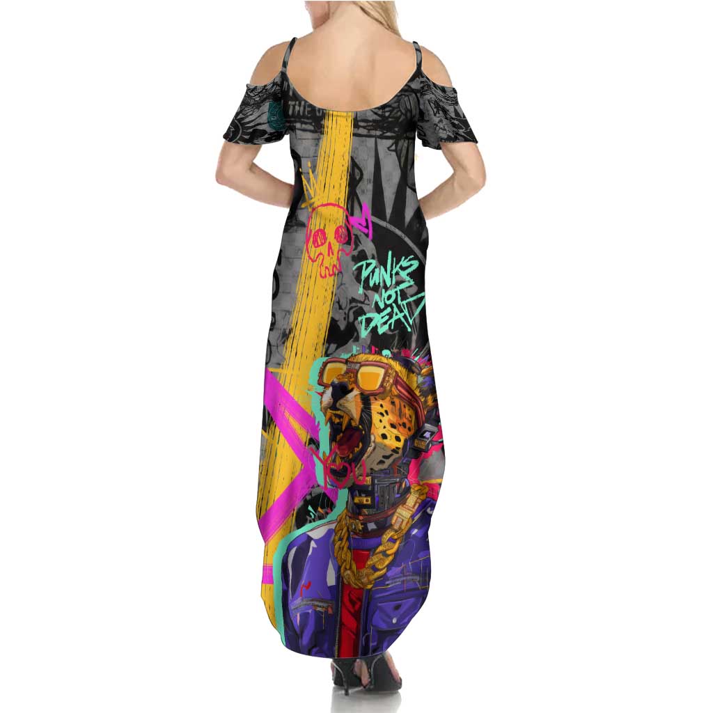 Punk Cheetah Graffiti Family Matching Summer Maxi Dress and Hawaiian Shirt with Punk Not Dead Street Art and Neon Jungle Design - Wonder Print Shop