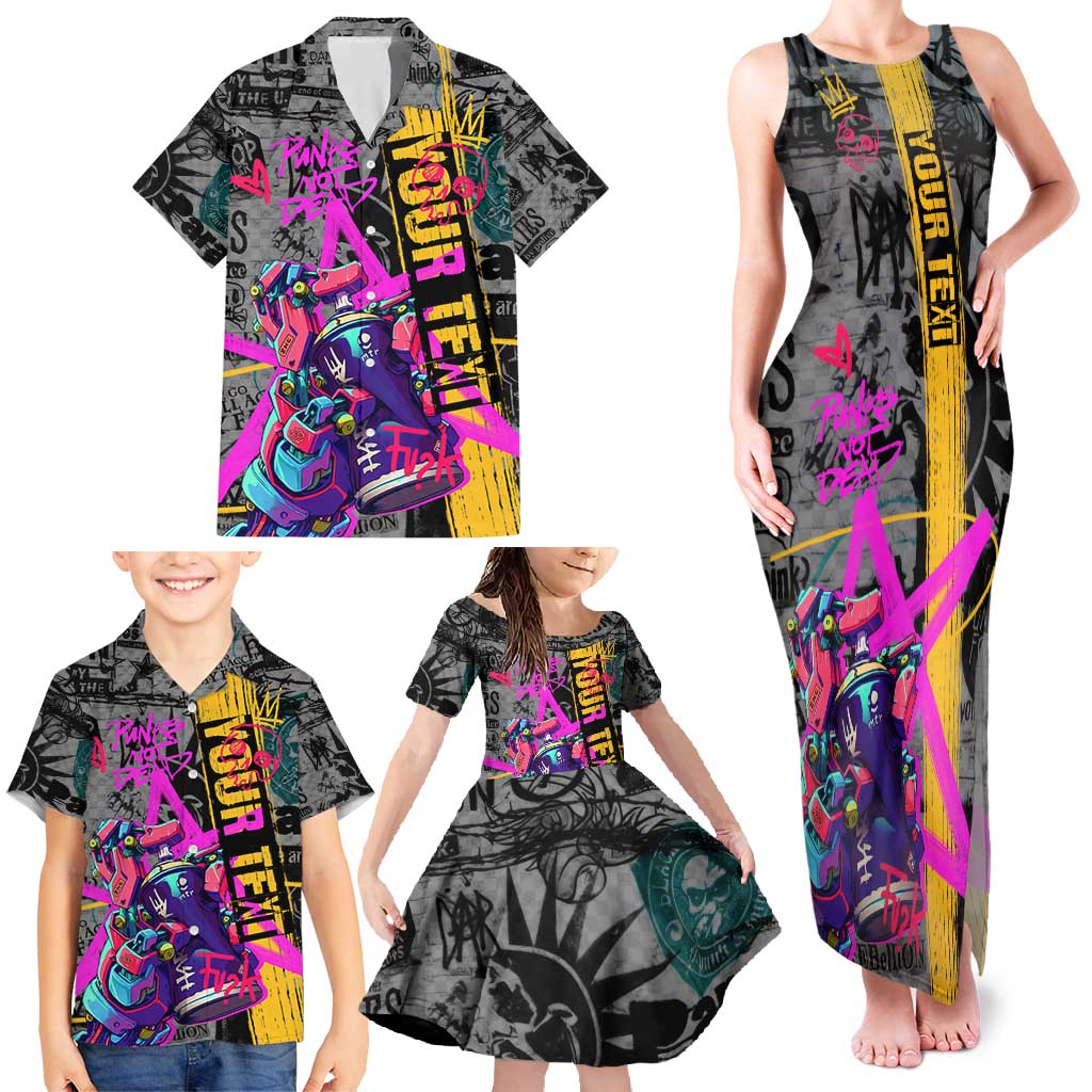 Punk Cheetah Graffiti Family Matching Tank Maxi Dress and Hawaiian Shirt with Punk Not Dead Street Art and Neon Jungle Design - Wonder Print Shop