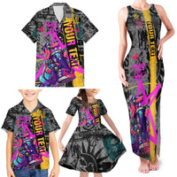 Punk Cheetah Graffiti Family Matching Tank Maxi Dress and Hawaiian Shirt with Punk Not Dead Street Art and Neon Jungle Design - Wonder Print Shop