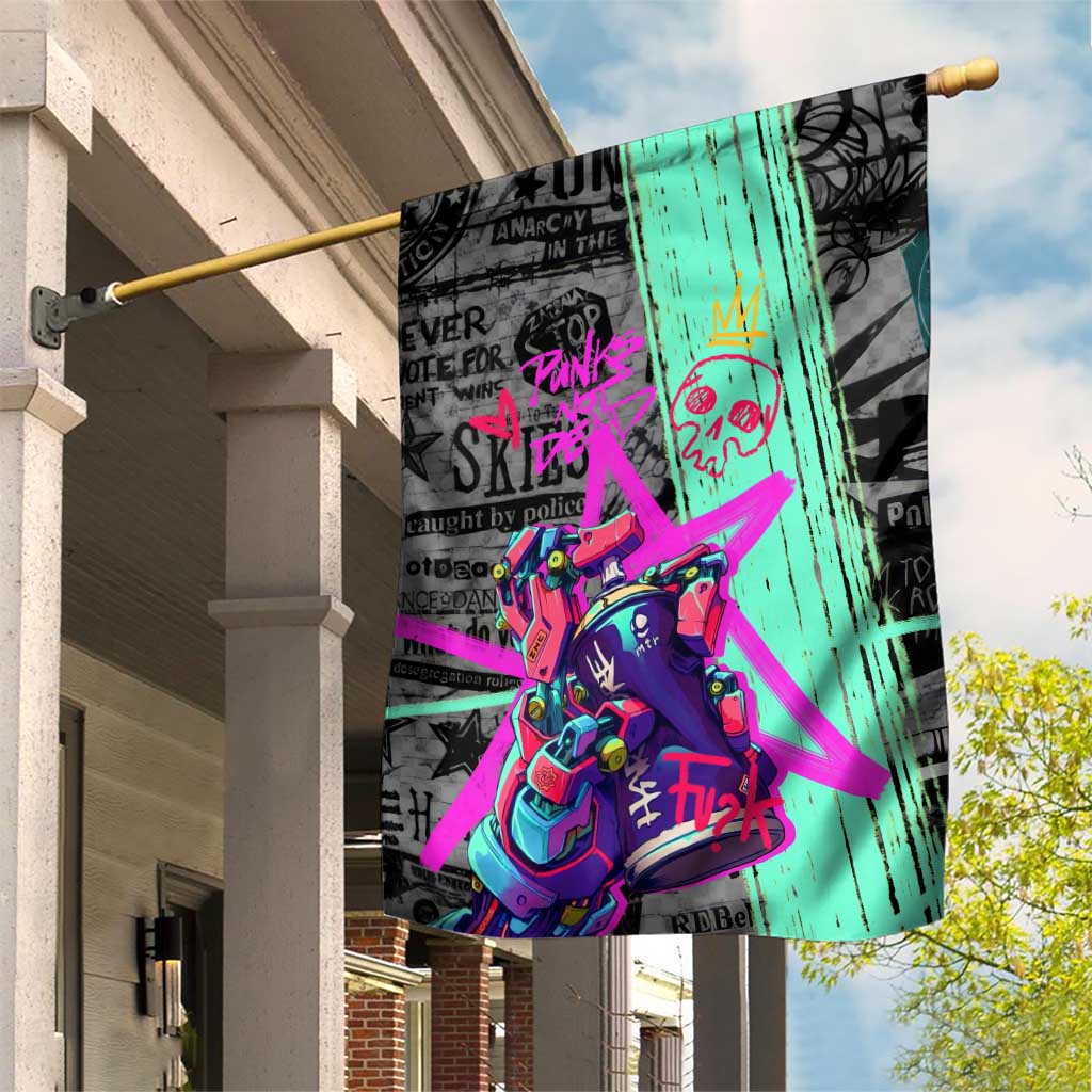 Punk Cheetah Graffiti Garden Flag with Punk Not Dead Street Art and Neon Jungle Design - Wonder Print Shop