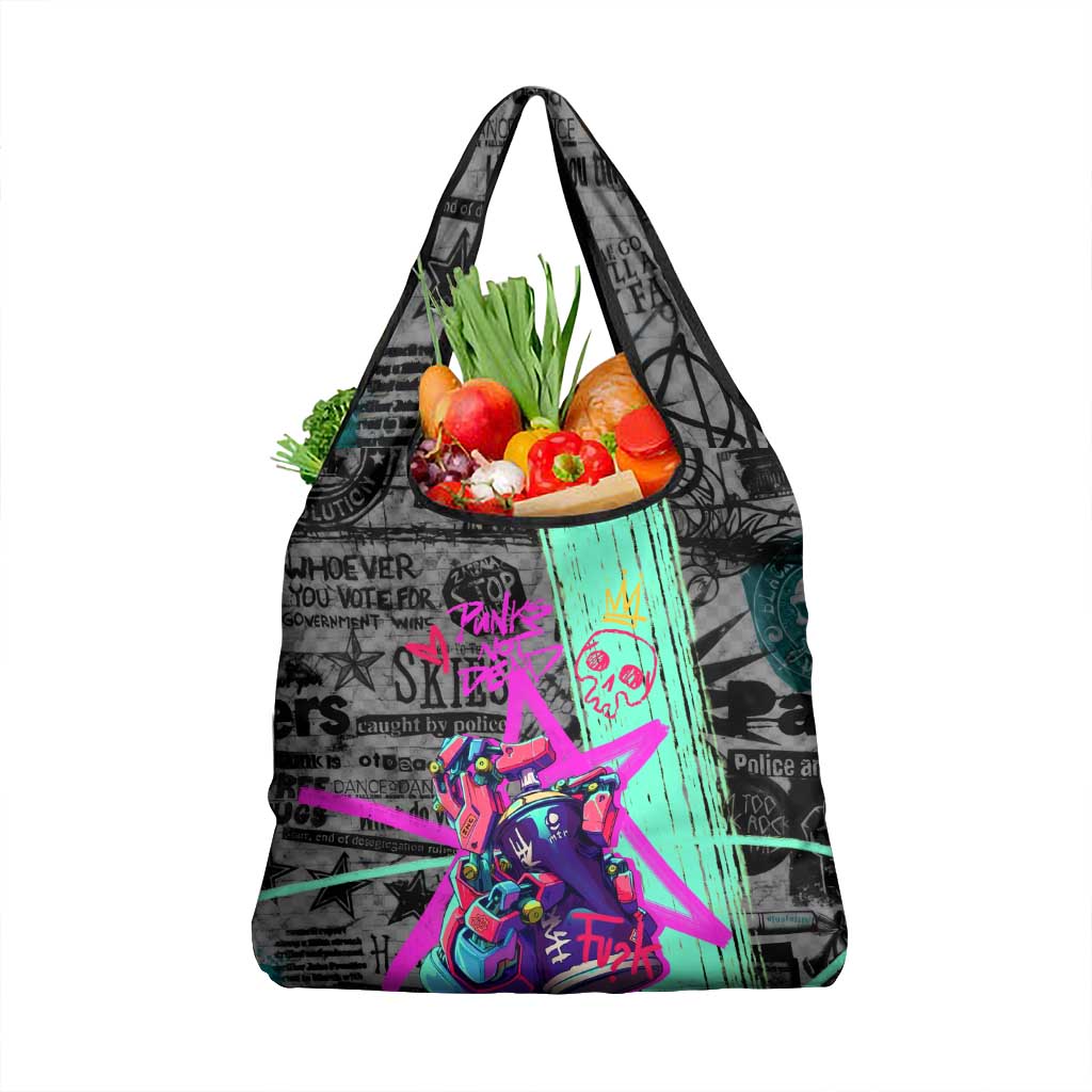 Punk Cheetah Graffiti Grocery Bag with Punk Not Dead Street Art and Neon Jungle Design - Wonder Print Shop