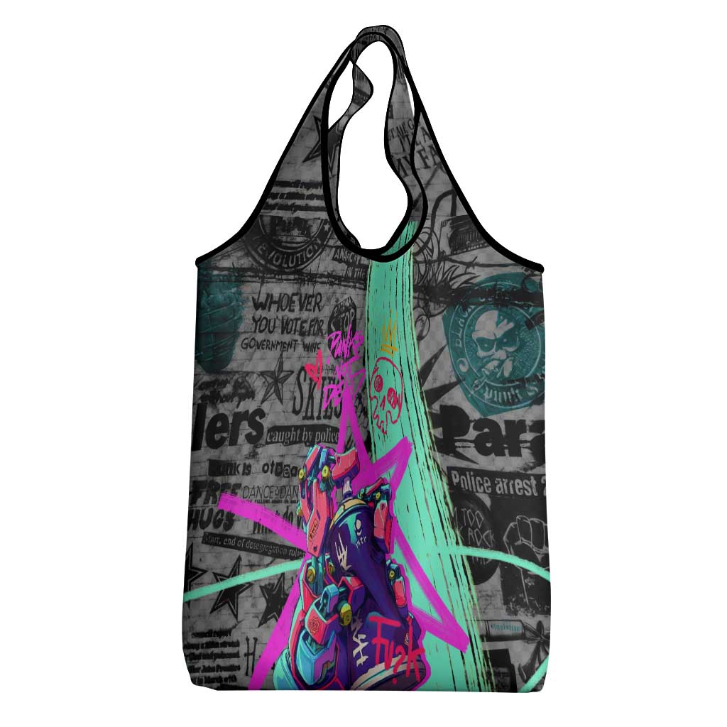 Punk Cheetah Graffiti Grocery Bag with Punk Not Dead Street Art and Neon Jungle Design - Wonder Print Shop