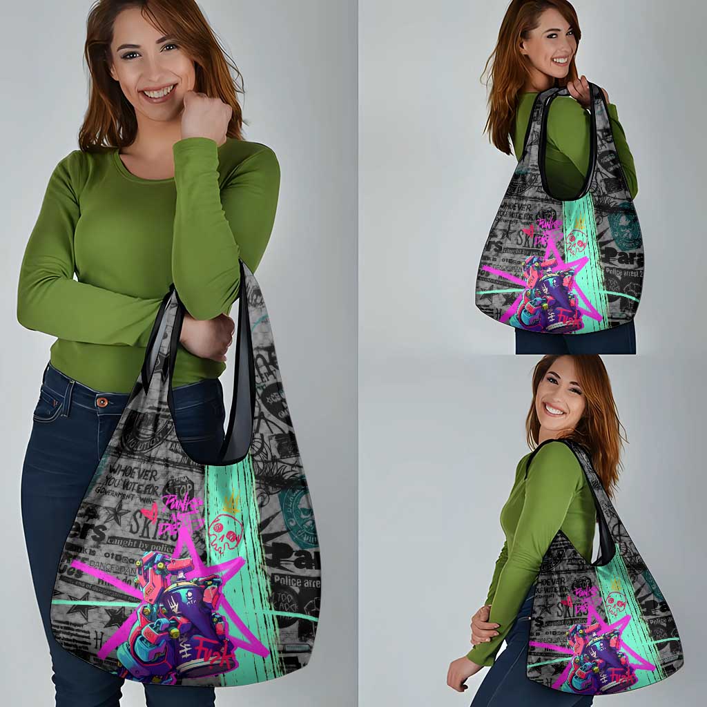 Punk Cheetah Graffiti Grocery Bag with Punk Not Dead Street Art and Neon Jungle Design - Wonder Print Shop