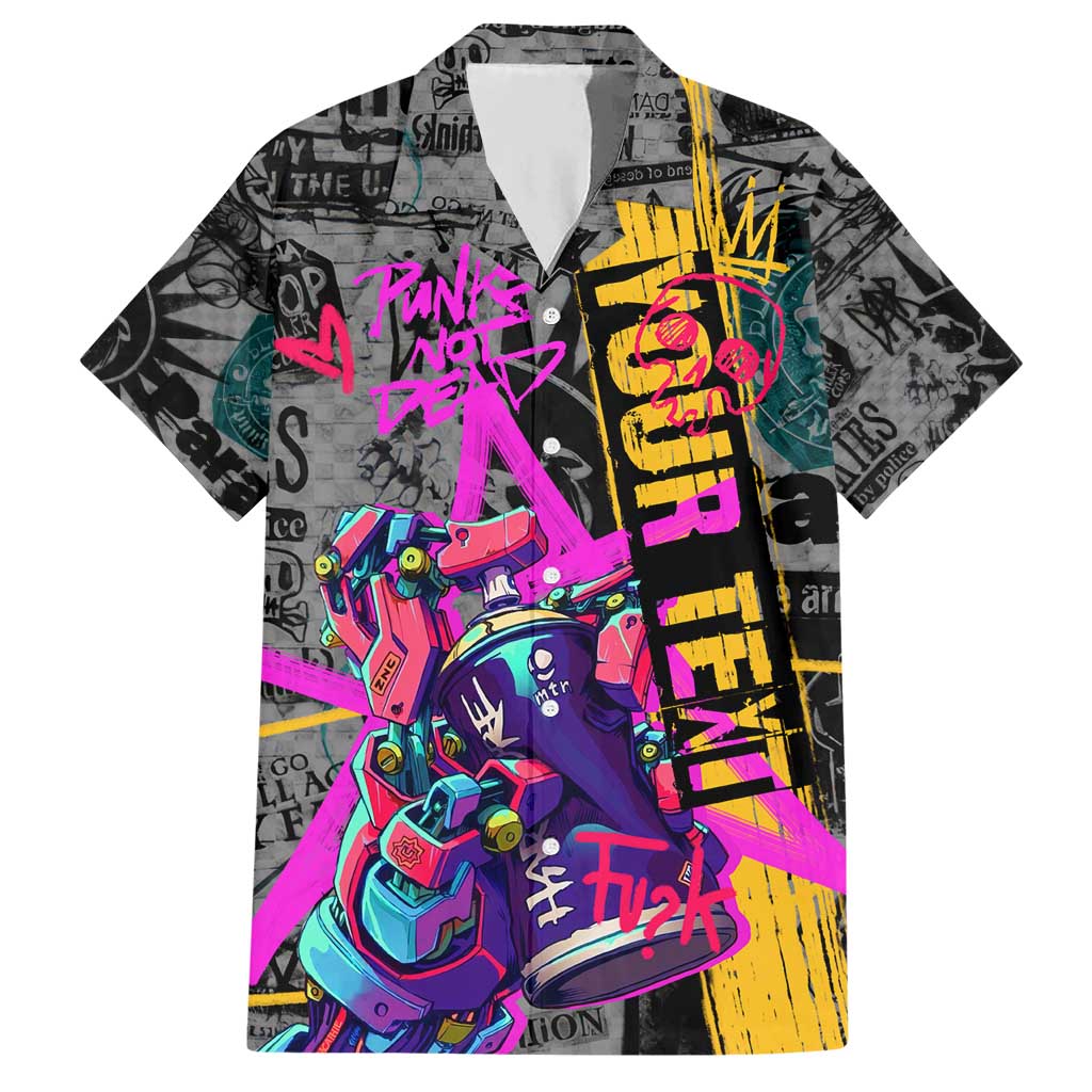 Punk Cheetah Graffiti Hawaiian Shirt with Punk Not Dead Street Art and Neon Jungle Design - Wonder Print Shop