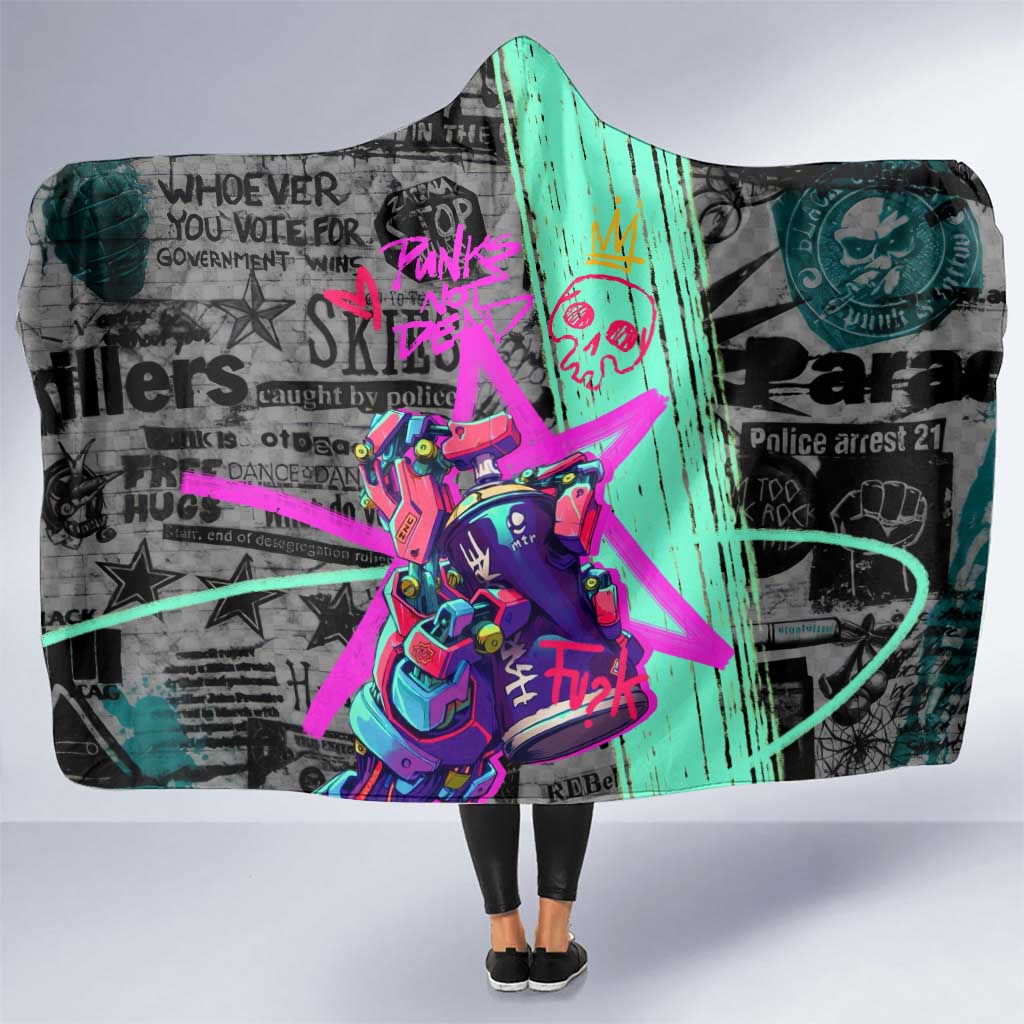 Punk Cheetah Graffiti Hooded Blanket with Punk Not Dead Street Art and Neon Jungle Design - Wonder Print Shop