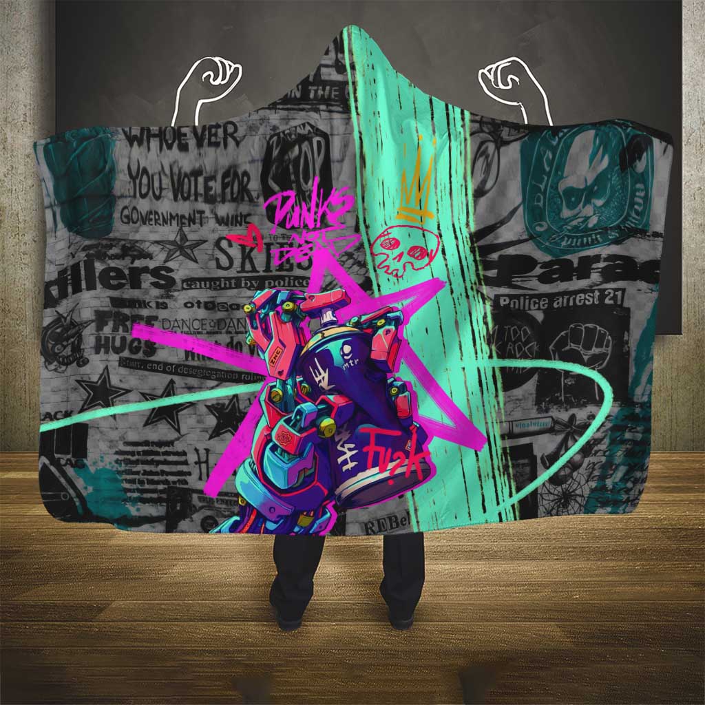 Punk Cheetah Graffiti Hooded Blanket with Punk Not Dead Street Art and Neon Jungle Design - Wonder Print Shop