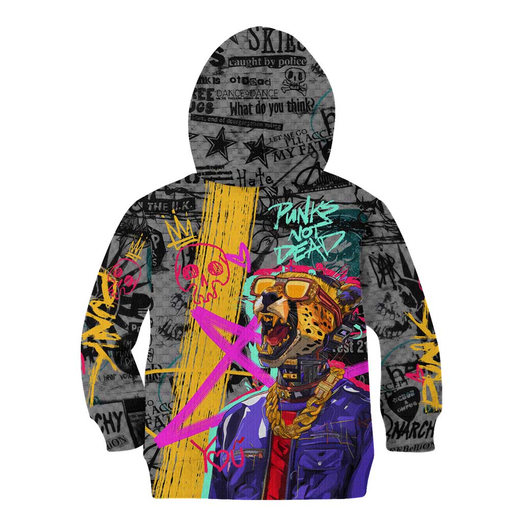 Punk Cheetah Graffiti Kid Hoodie with Punk Not Dead Street Art and Neon Jungle Design - Wonder Print Shop