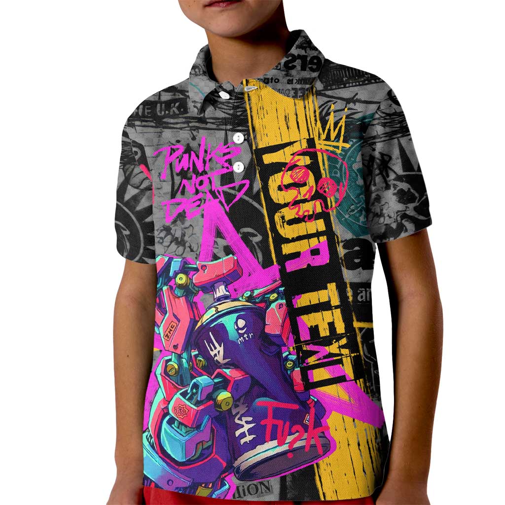 Punk Cheetah Graffiti Kid Polo Shirt with Punk Not Dead Street Art and Neon Jungle Design - Wonder Print Shop
