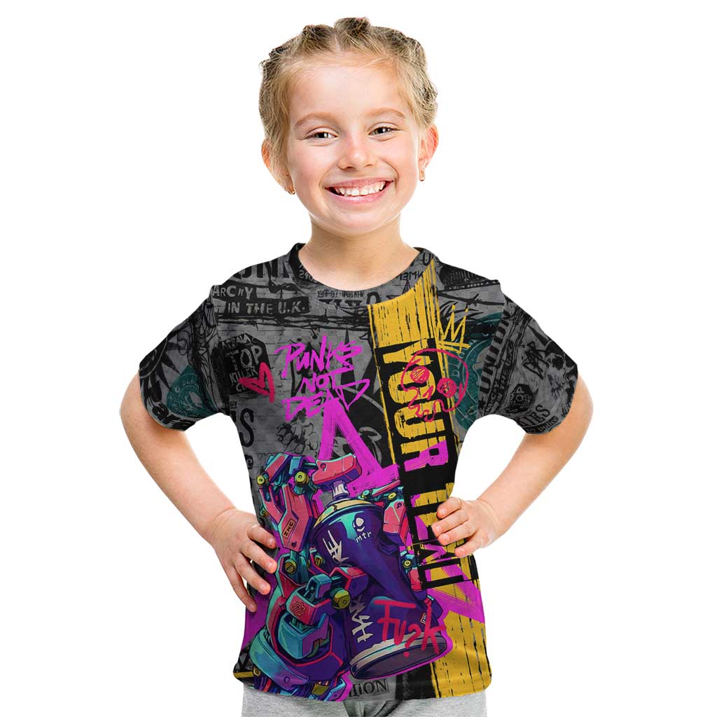 Punk Cheetah Graffiti Kid T Shirt with Punk Not Dead Street Art and Neon Jungle Design - Wonder Print Shop