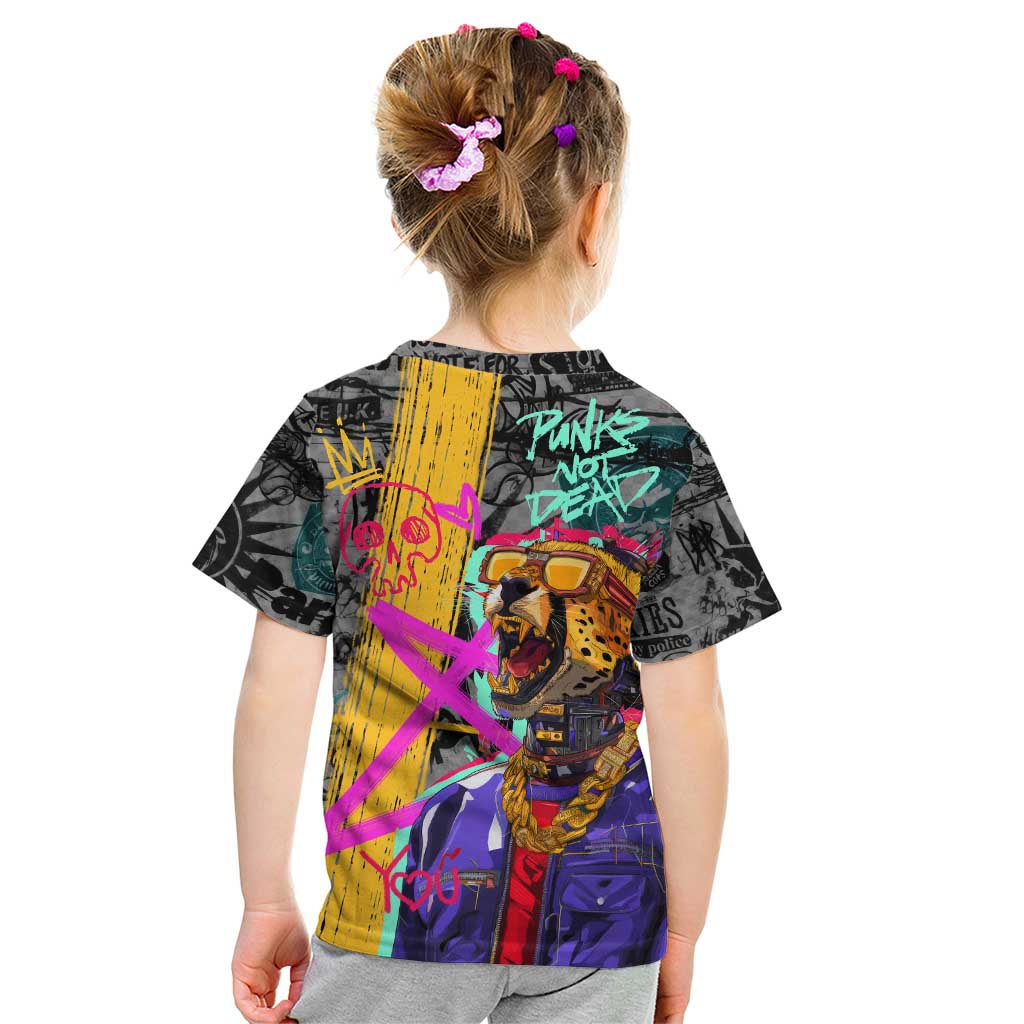 Punk Cheetah Graffiti Kid T Shirt with Punk Not Dead Street Art and Neon Jungle Design - Wonder Print Shop