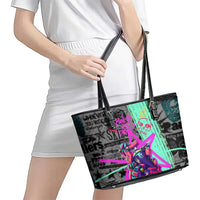 Punk Cheetah Graffiti Leather Tote Bag with Punk Not Dead Street Art and Neon Jungle Design - Wonder Print Shop