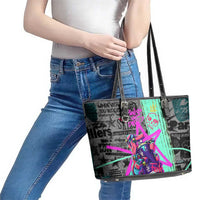 Punk Cheetah Graffiti Leather Tote Bag with Punk Not Dead Street Art and Neon Jungle Design - Wonder Print Shop