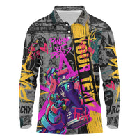 Punk Cheetah Graffiti Long Sleeve Polo Shirt with Punk Not Dead Street Art and Neon Jungle Design - Wonder Print Shop