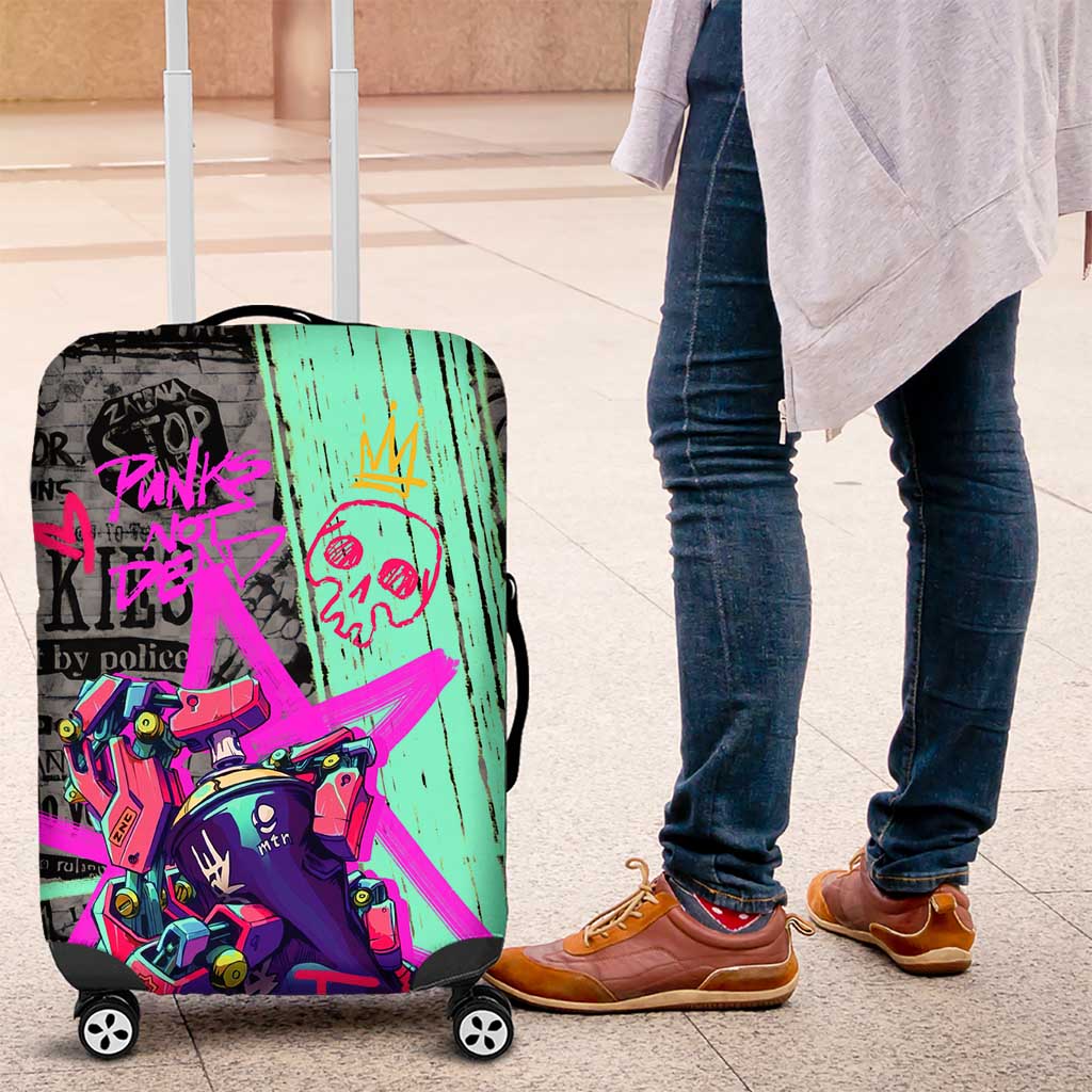 Punk Cheetah Graffiti Luggage Cover with Punk Not Dead Street Art and Neon Jungle Design - Wonder Print Shop
