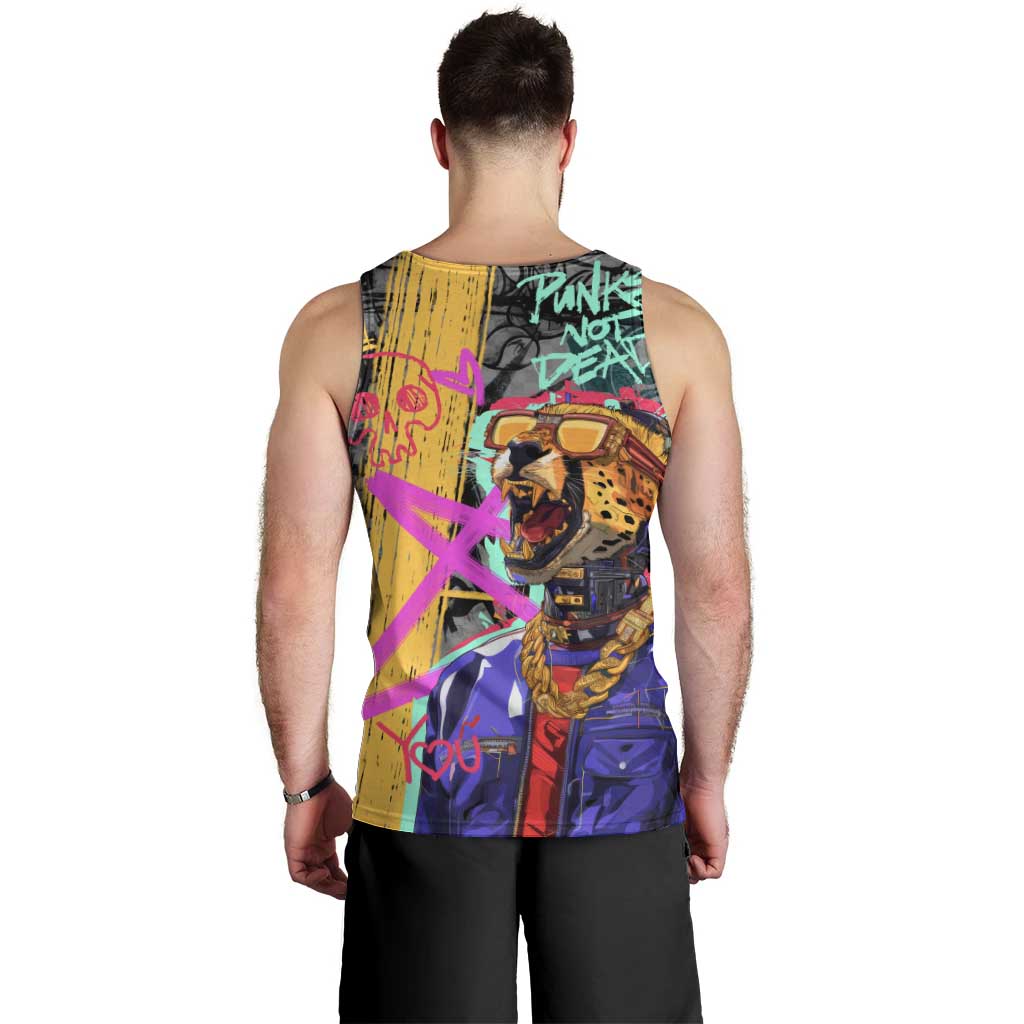 Punk Cheetah Graffiti Men Tank Top with Punk Not Dead Street Art and Neon Jungle Design - Wonder Print Shop
