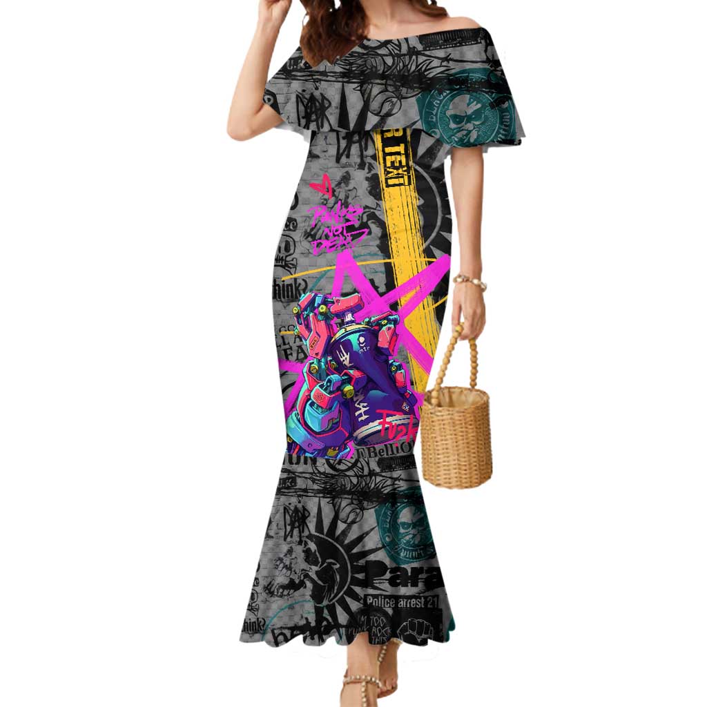 Punk Cheetah Graffiti Mermaid Dress with Punk Not Dead Street Art and Neon Jungle Design - Wonder Print Shop