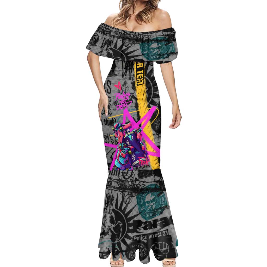 Punk Cheetah Graffiti Mermaid Dress with Punk Not Dead Street Art and Neon Jungle Design - Wonder Print Shop