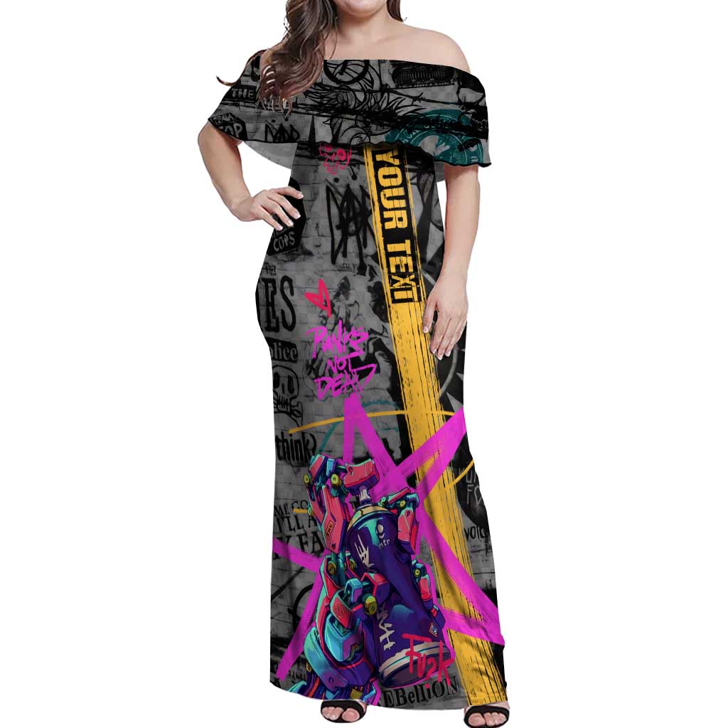 Punk Cheetah Graffiti Off Shoulder Maxi Dress with Punk Not Dead Street Art and Neon Jungle Design - Wonder Print Shop